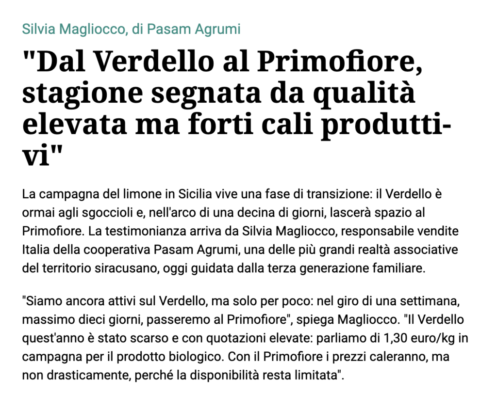 Dal Verdello al Primofiore, stagione segnata da qualità elevata ma forti cali produttivi